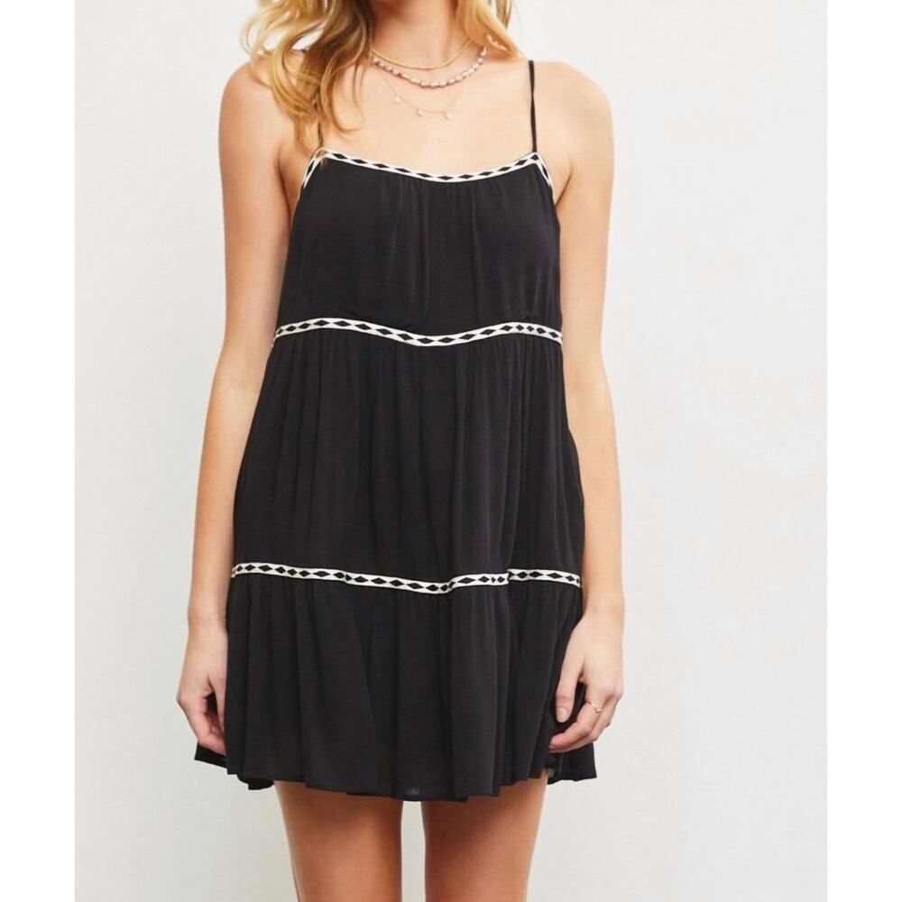 Mustard Seed Brittany Tiered Romper Dress Black Festival Medium Cowgirl NEW